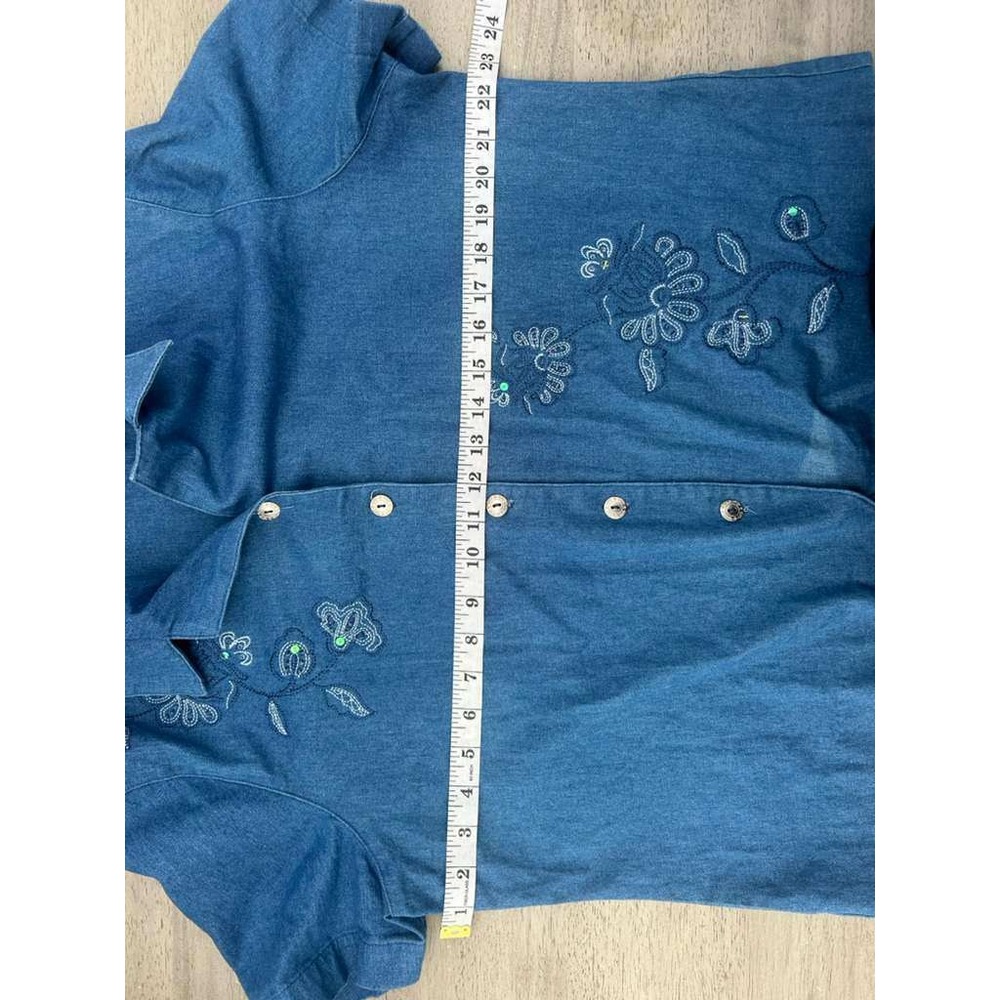 Alfred Dunner Petite 16P Denim Shirt Blue Floral Embroidered Vintage Button Down - Picture 5 of 10